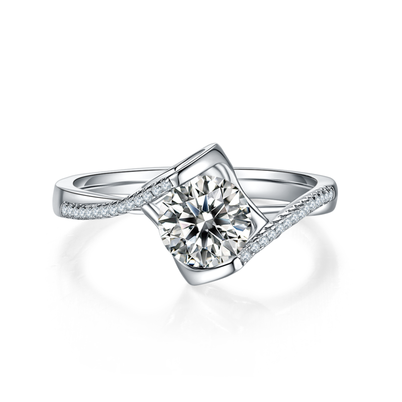 扭臂微镶天使之吻S925银镀白金MoissaniteWomen's Ring1ctD级
